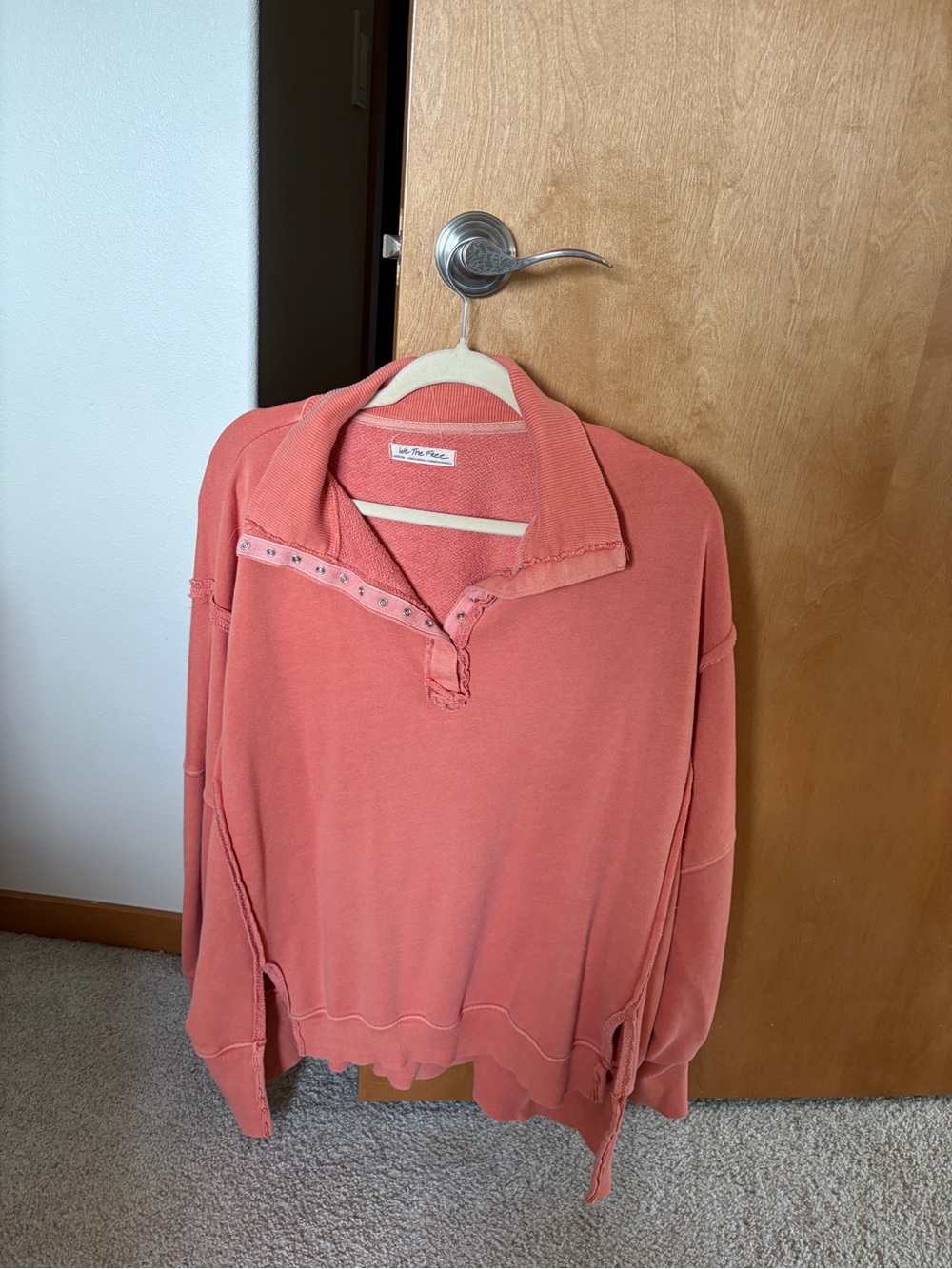 Free People Coral Distressed Pullover Polo